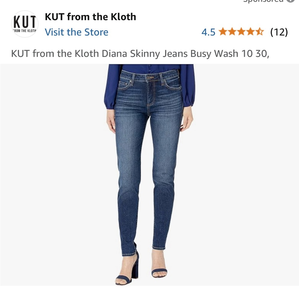 Kut from the Kloth Diana Curvy Skinny Jeans Size 12